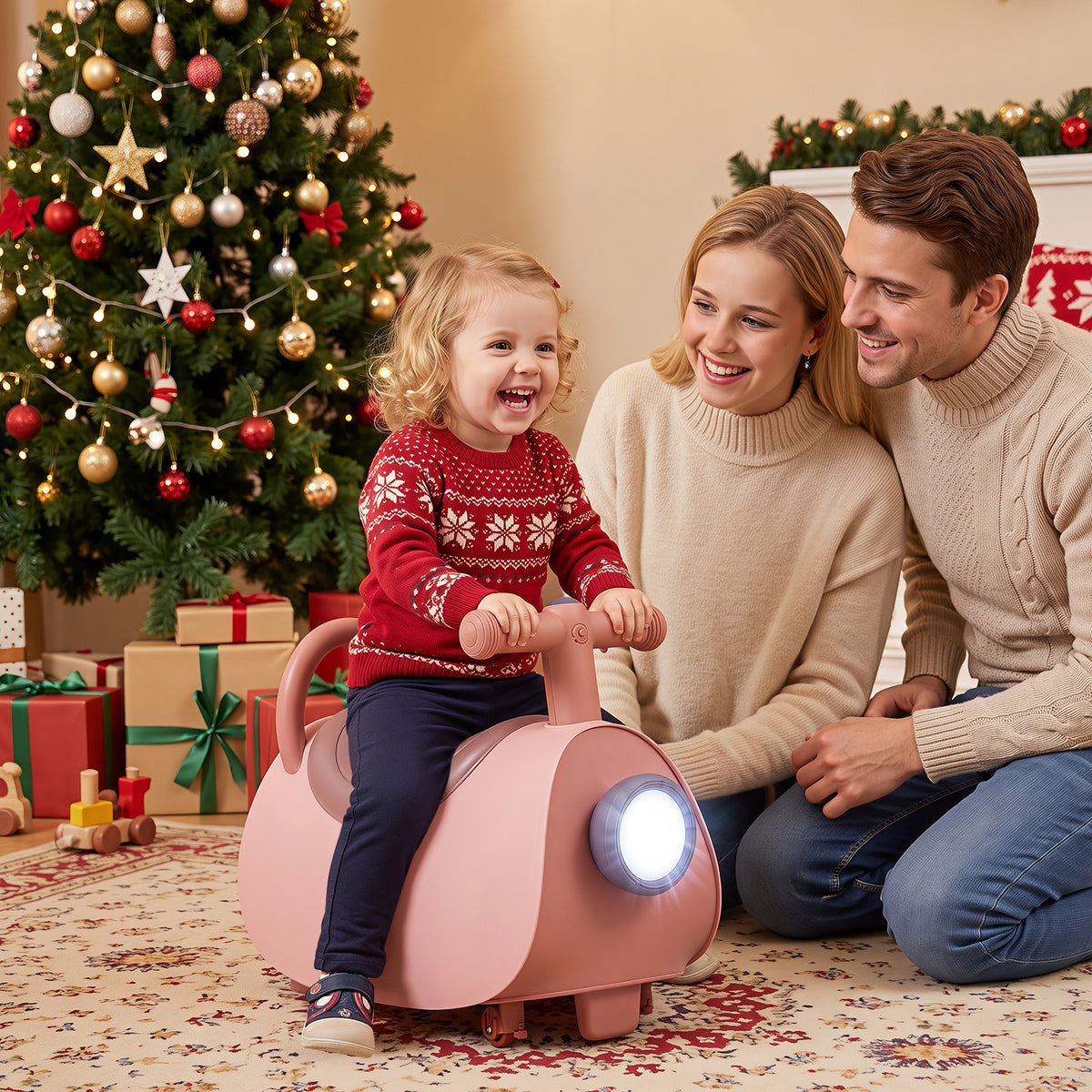 Pink Ride On Push Car for Toddlers | Headlights & Music