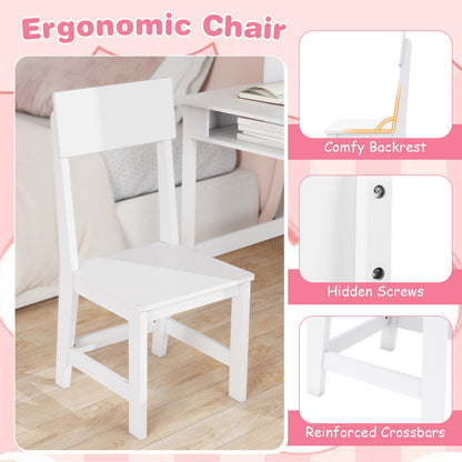 Kids Desk & Chair Set | White Wooden Table with Cork Board