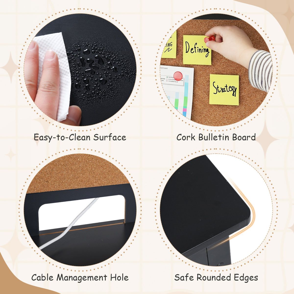 Kids Desk & Chair Set | Cork Board Drawer Storage Black