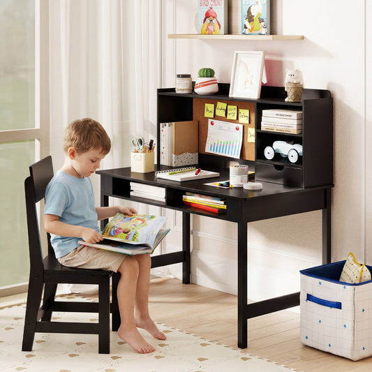 Kids Desk & Chair Set | Cork Board Drawer Storage Black