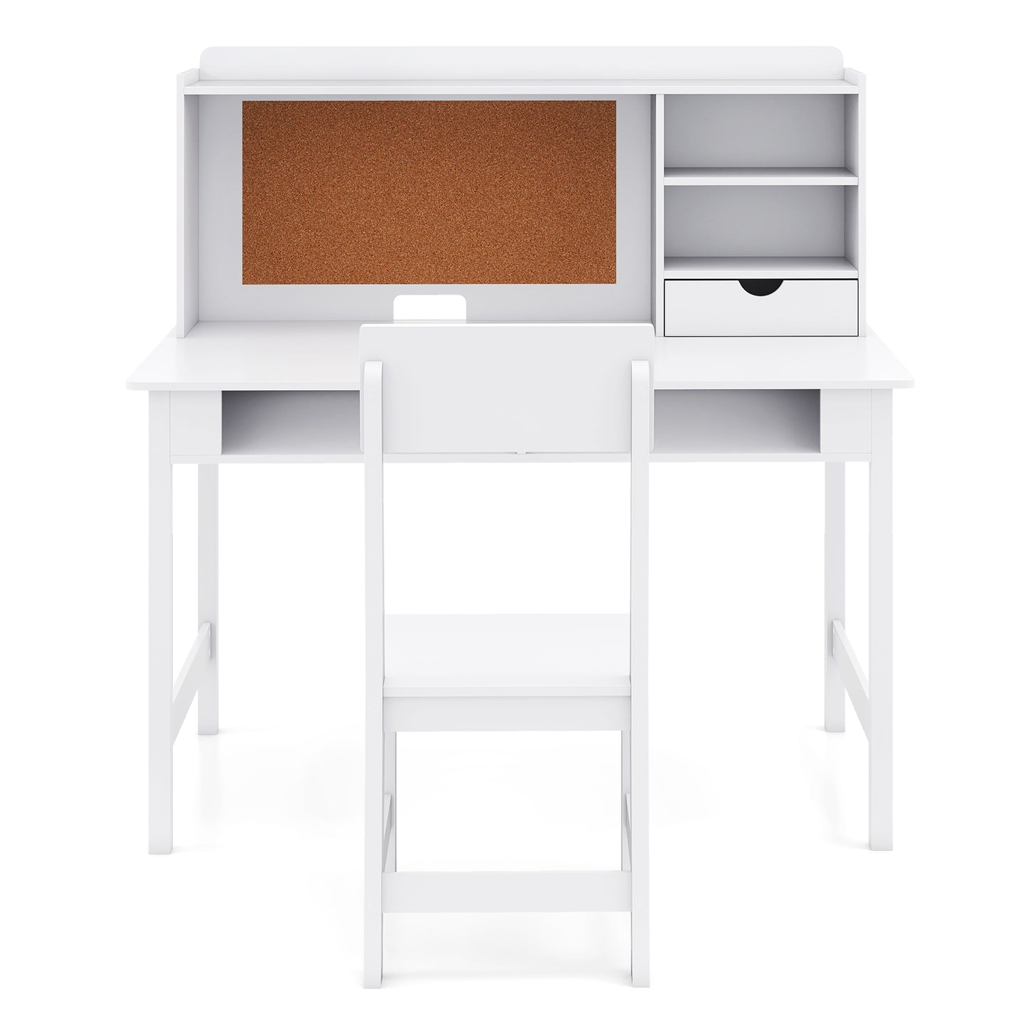 Kids Desk & Chair Set | White Wooden Table with Cork Board