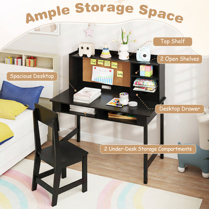 Kids Desk & Chair Set | Cork Board Drawer Storage Black