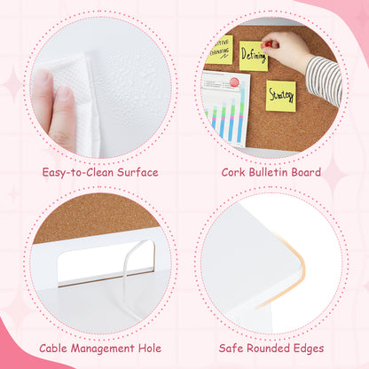 Kids Desk & Chair Set | White Wooden Table with Cork Board