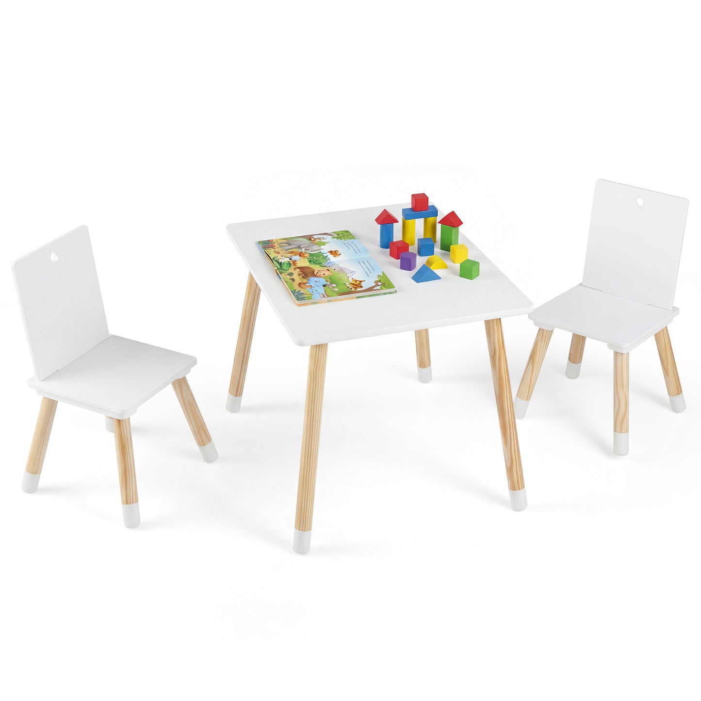 White Kids Table & 2 Chairs Set | Pine Wood Legs for Toddlers