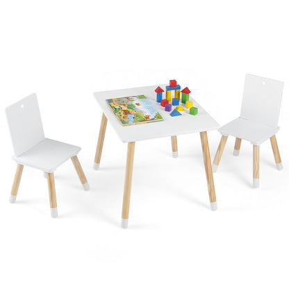 White Kids Table & 2 Chairs Set | Pine Wood Legs for Toddlers