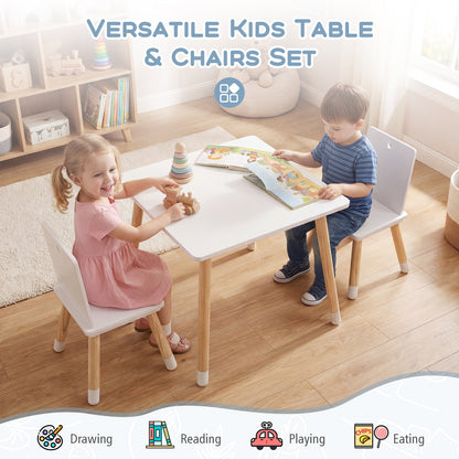 White Kids Table & 2 Chairs Set | Pine Wood Legs for Toddlers