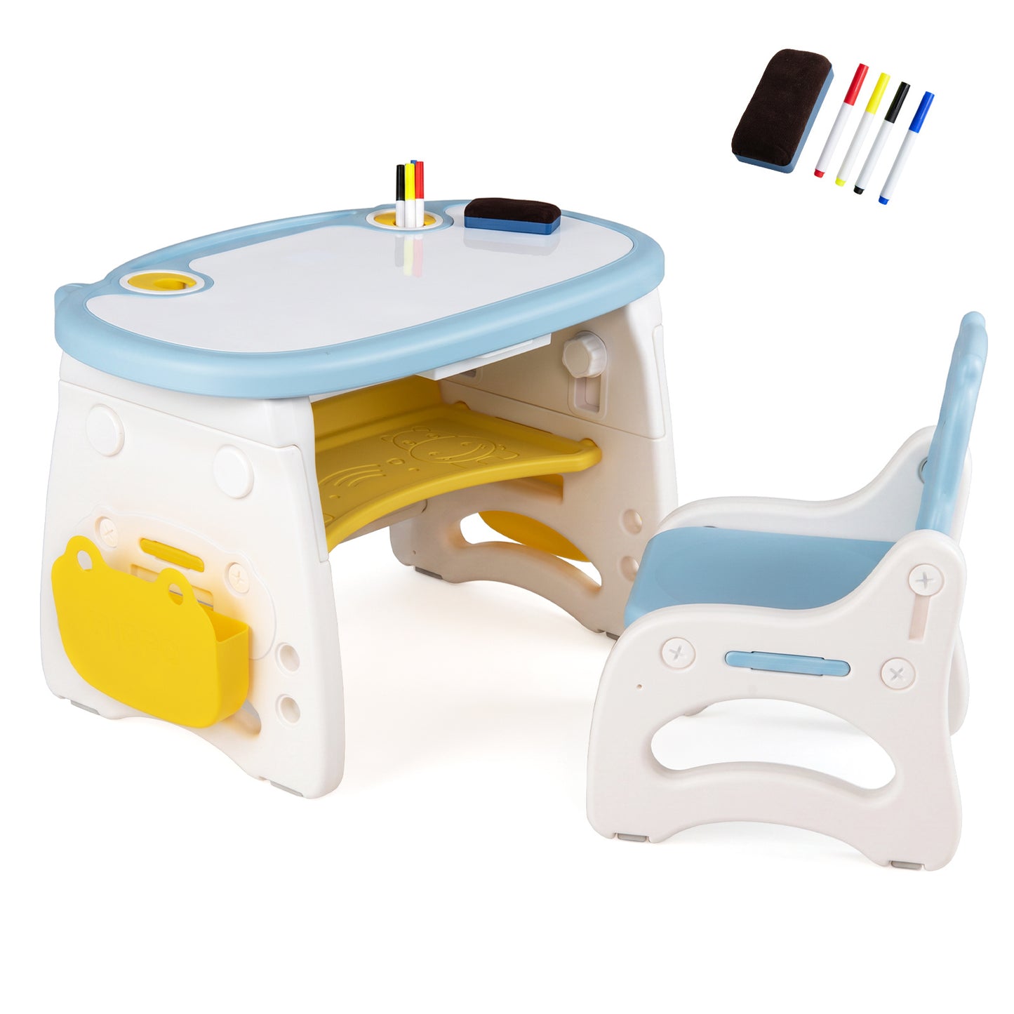 Kids Activity Table & Chair Set | Whiteboard Top Blue & White
