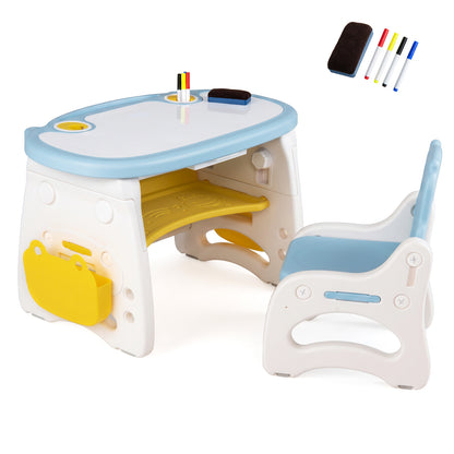 Kids Activity Table & Chair Set | Whiteboard Top Blue & White