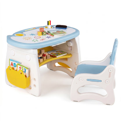 Kids Activity Table & Chair Set | Whiteboard Top Blue & White