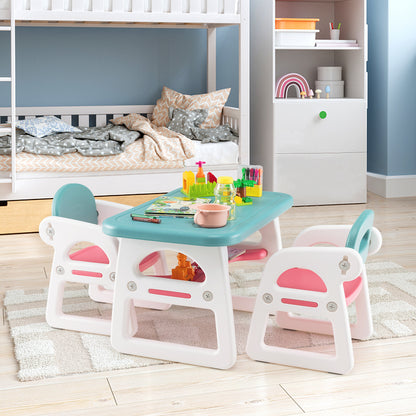 Costway Kids Table and Chairs Set with 2 Chairs for Kids-Blue