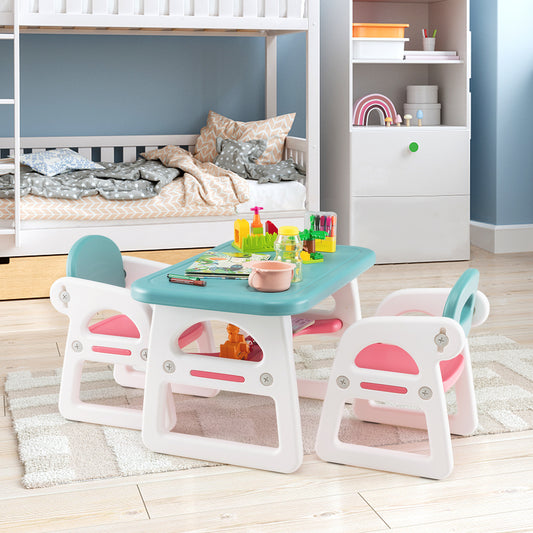 Costway Kids Table and Chairs Set with 2 Chairs for Kids-Blue