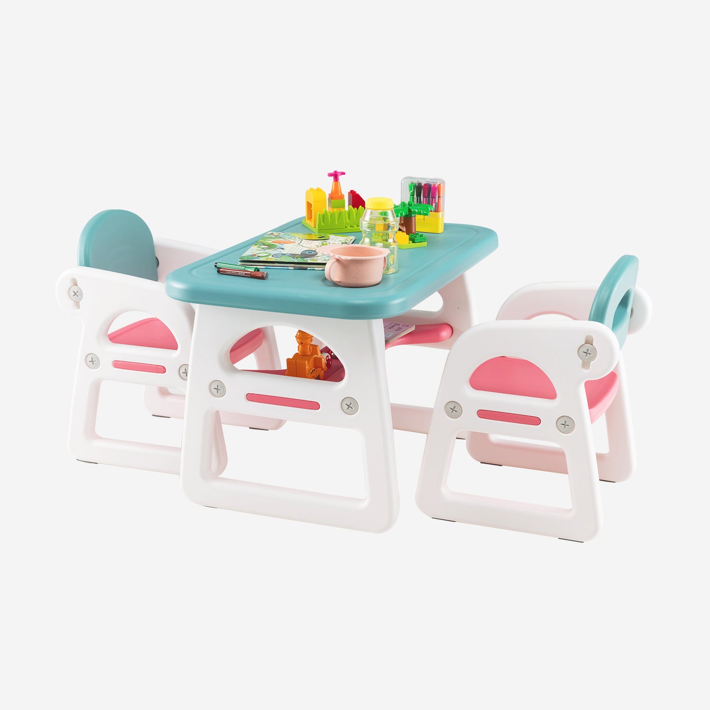 Blue Kids Table & 2 Chairs Set | Spacious Desk with Storage
