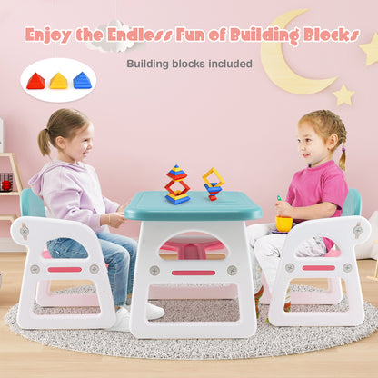 Blue Kids Table & 2 Chairs Set | Spacious Desk with Storage