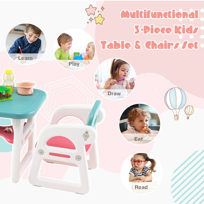 Blue Kids Table & 2 Chairs Set | Spacious Desk with Storage