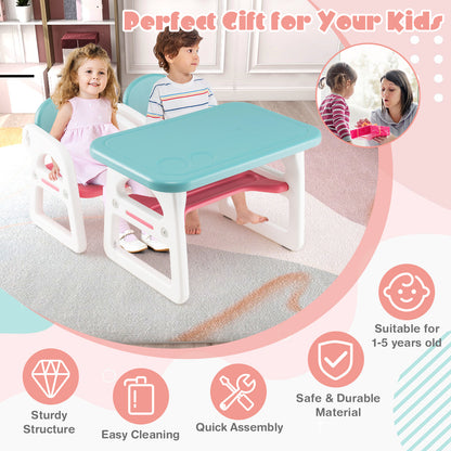 Blue Kids Table & 2 Chairs Set | Spacious Desk with Storage