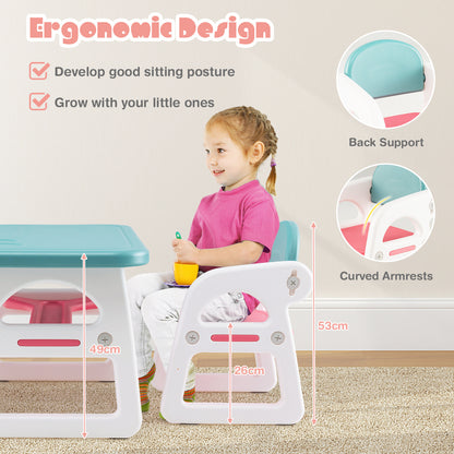 Blue Kids Table & 2 Chairs Set | Spacious Desk with Storage
