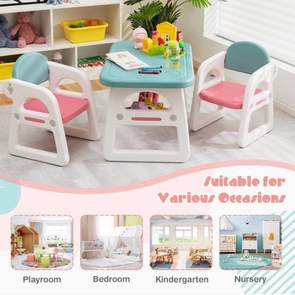 Blue Kids Table & 2 Chairs Set | Spacious Desk with Storage