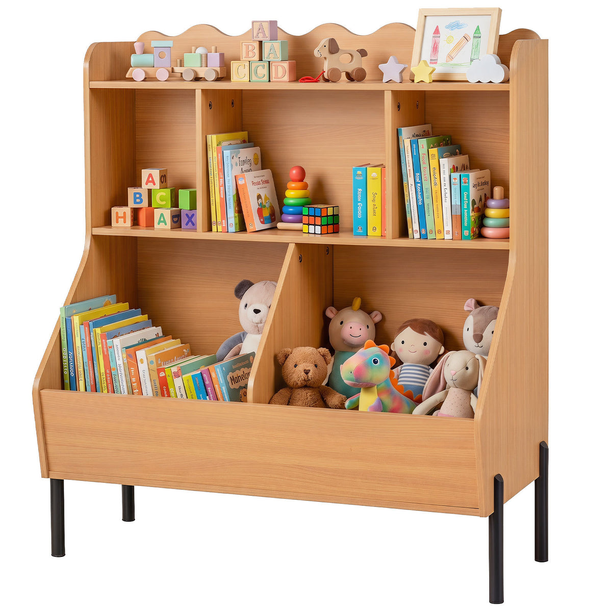Kids Natural Toy Storage Organizer | 3 Tier Montessori Bookshelf