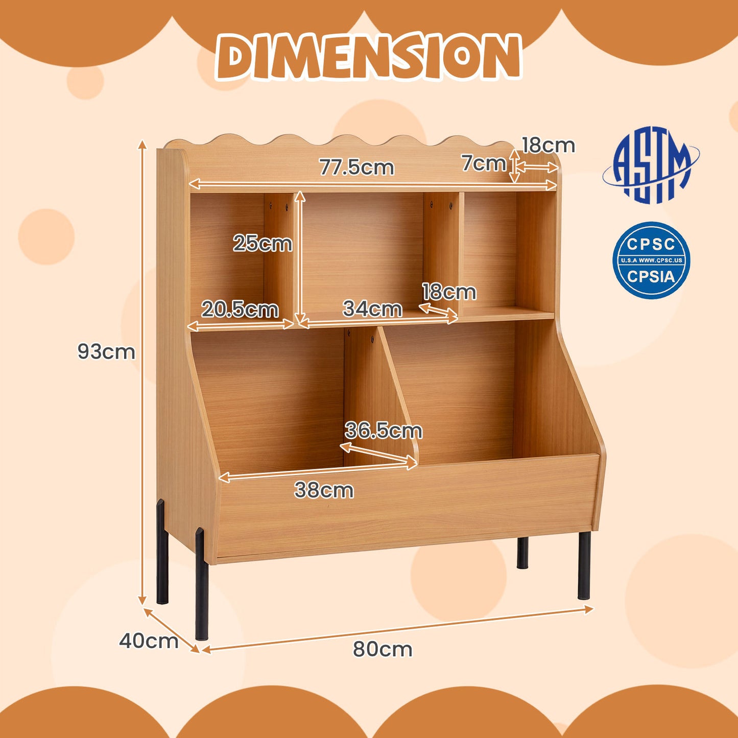 Kids Natural Toy Storage Organizer | 3 Tier Montessori Bookshelf