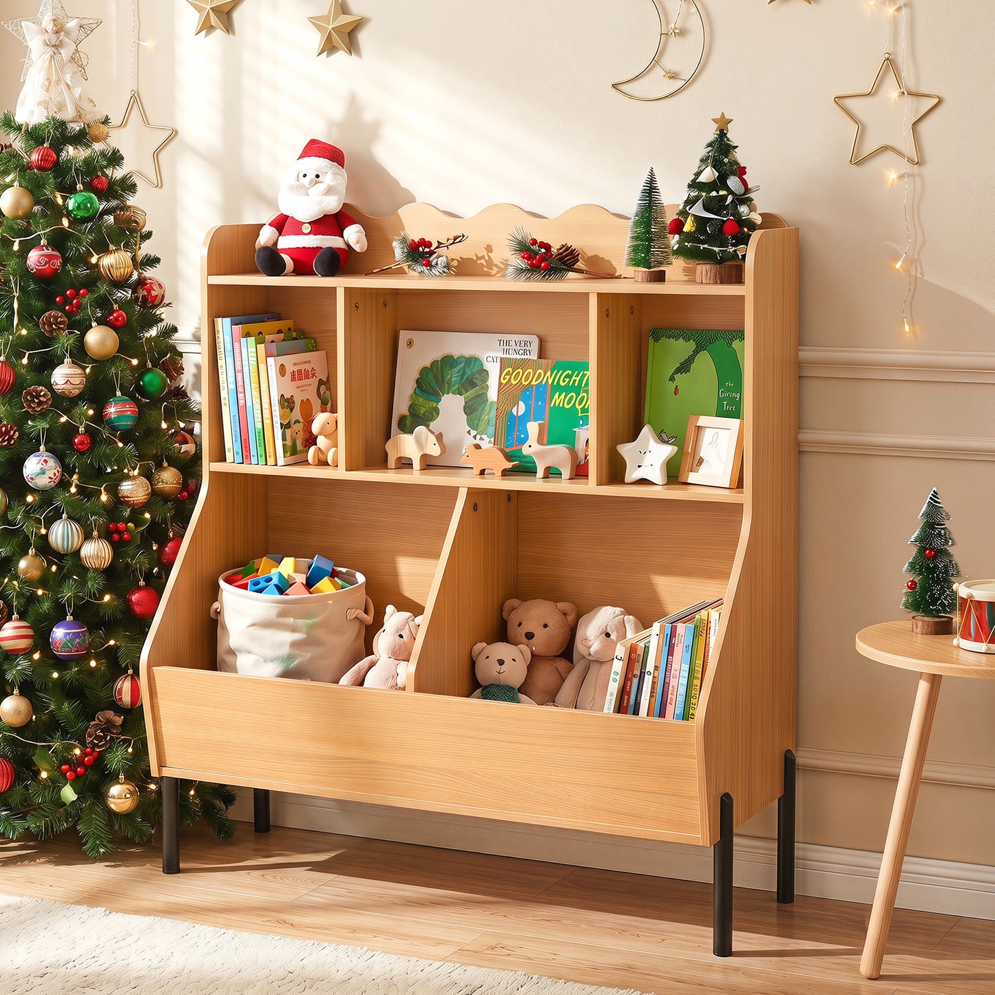 Kids Natural Toy Storage Organizer | 3 Tier Montessori Bookshelf