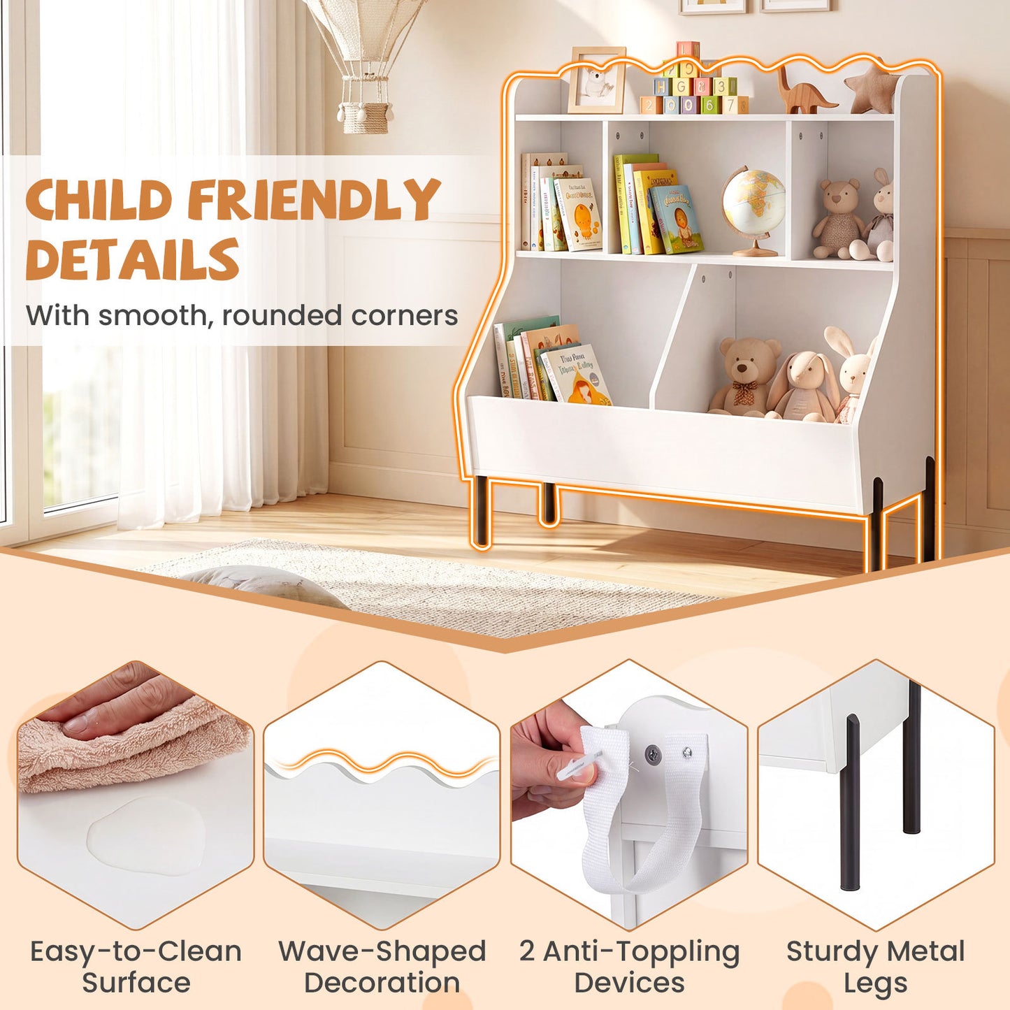White Kids Toy Storage Organizer | 3 Tier Bookcase Shelf