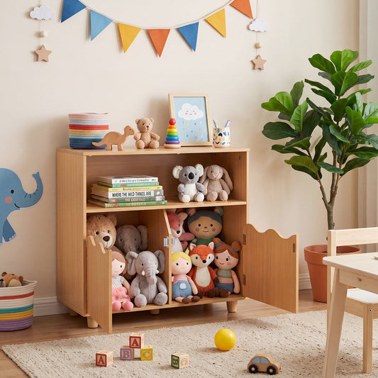 Kids Toy Storage Organizer | 2-Door Cabinet & Top Surface Natural