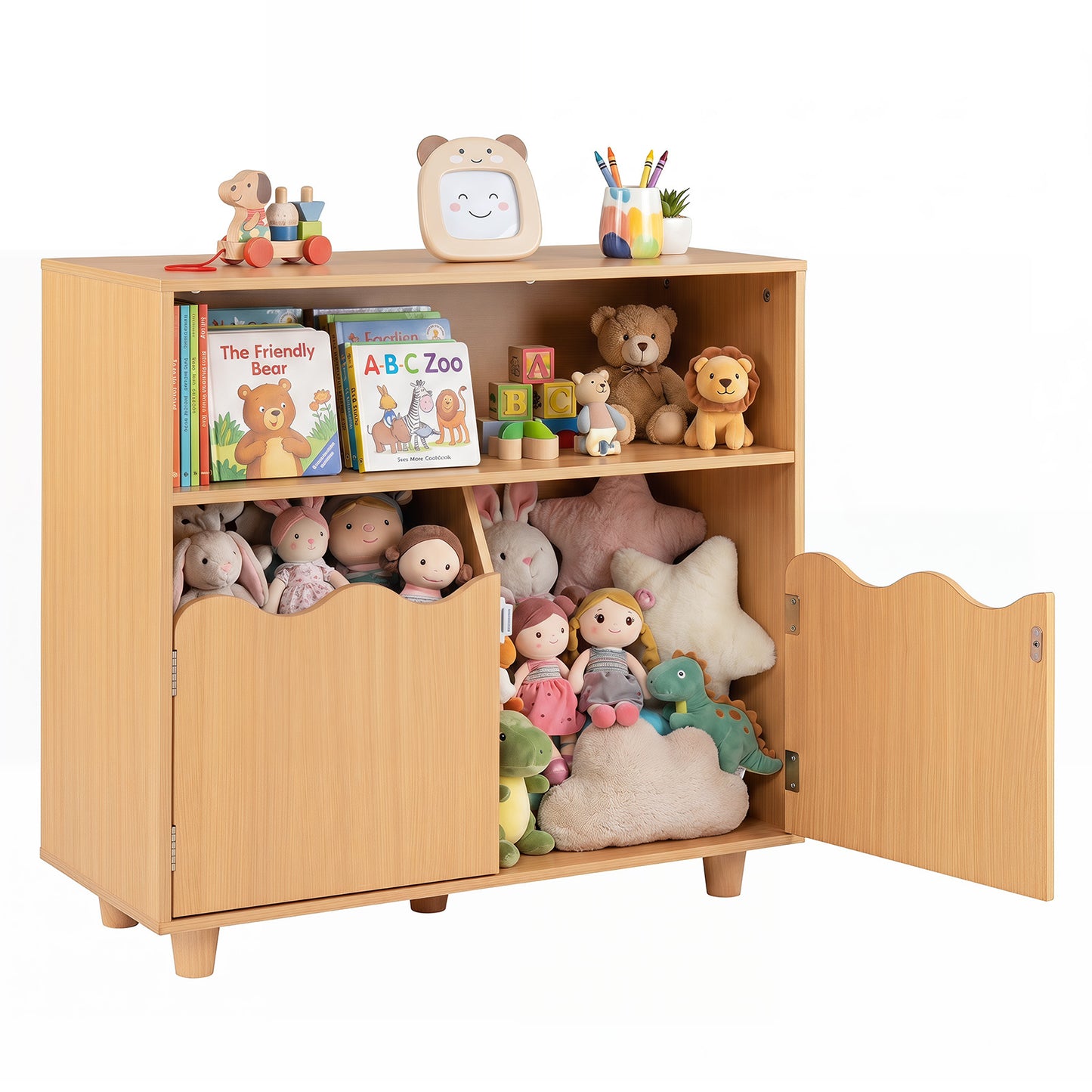 Kids Toy Storage Organizer | 2-Door Cabinet & Top Surface Natural