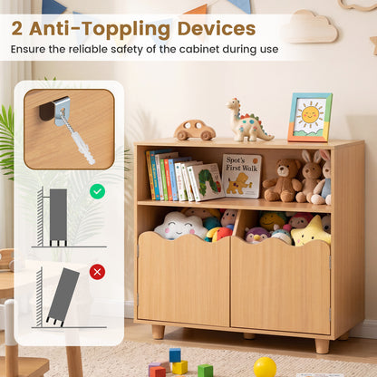 Kids Toy Storage Organizer | 2-Door Cabinet & Top Surface Natural