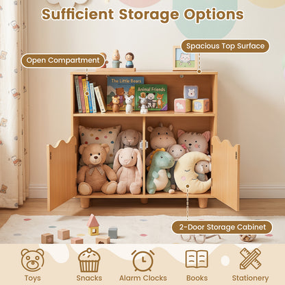 Kids Toy Storage Organizer | 2-Door Cabinet & Top Surface Natural
