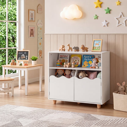 Kids Toy Storage Organizer | 2-Door Cabinet & Top Surface White