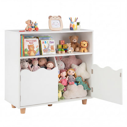 Kids Toy Storage Organizer | 2-Door Cabinet & Top Surface White