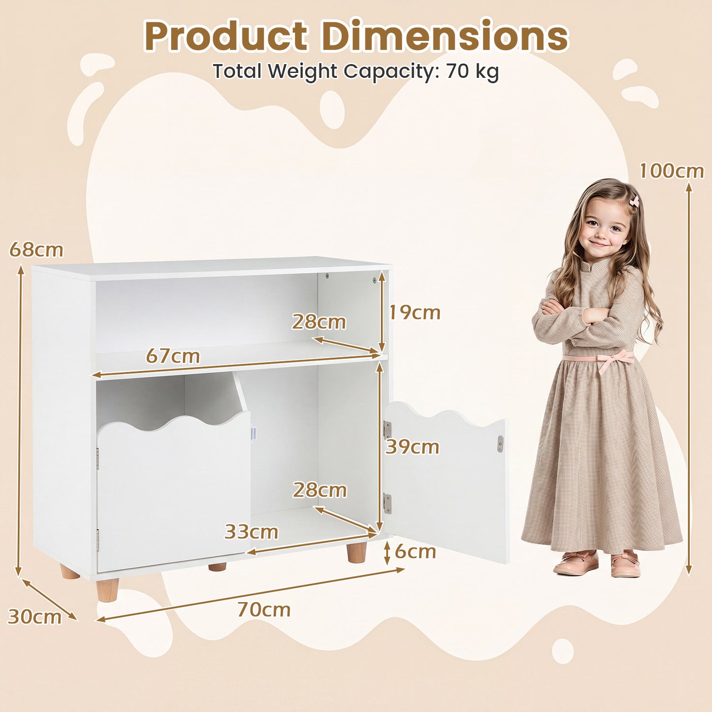 Kids Toy Storage Organizer | 2-Door Cabinet & Top Surface White