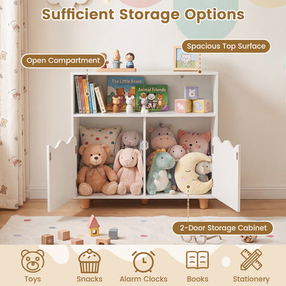 Kids Toy Storage Organizer | 2-Door Cabinet & Top Surface White