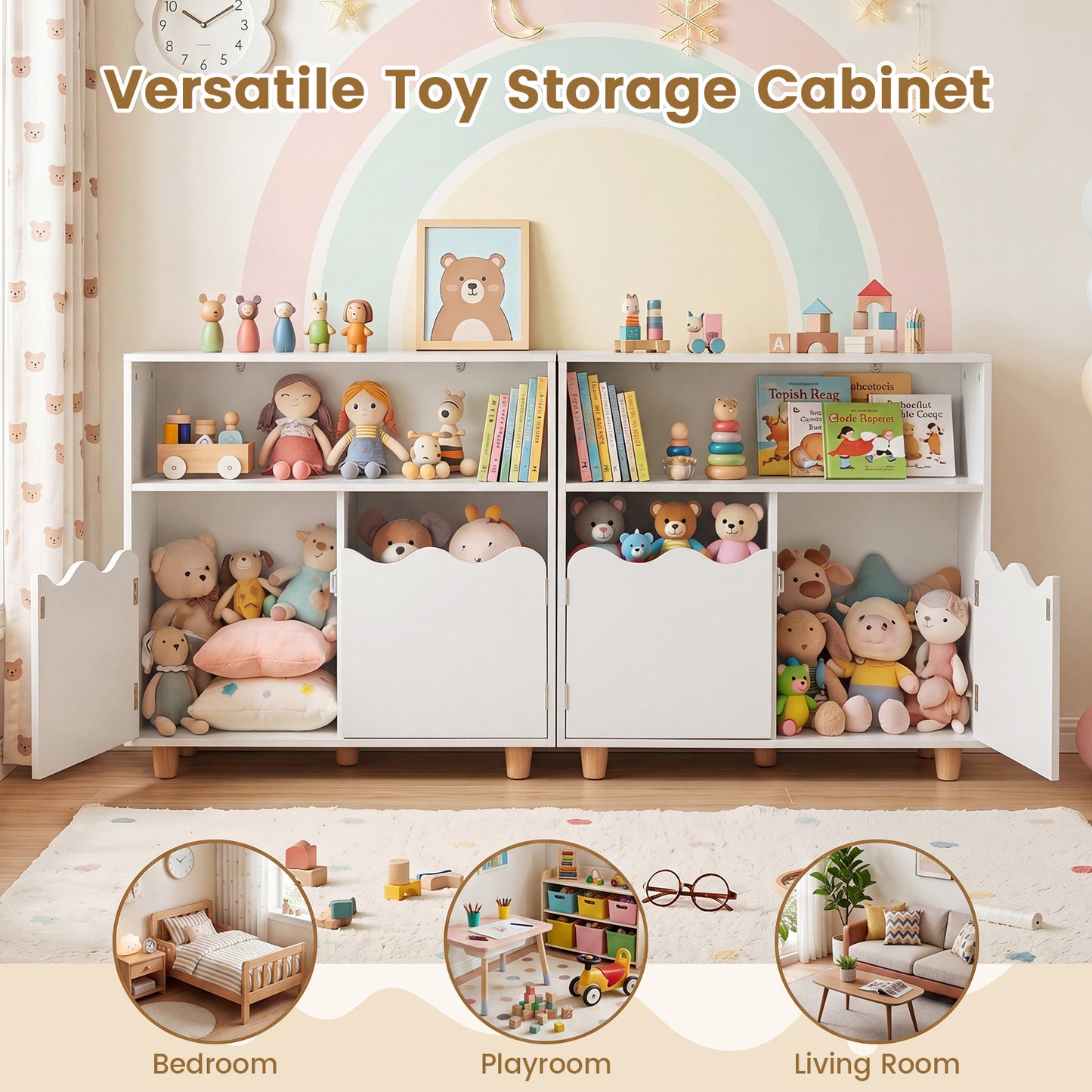 Kids Toy Storage Organizer | 2-Door Cabinet & Top Surface White