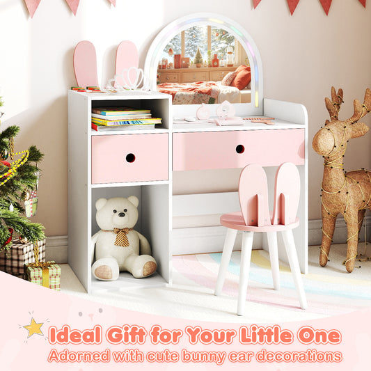 Kids Vanity Desk with Lights | Pink & White Princess Makeup Table