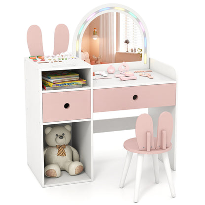 Kids Vanity Desk with Lights | Pink & White Princess Makeup Table