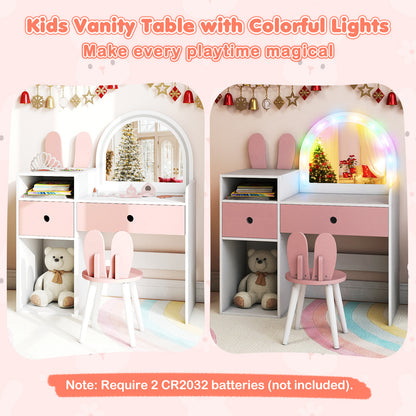 Kids Vanity Desk with Lights | Pink & White Princess Makeup Table