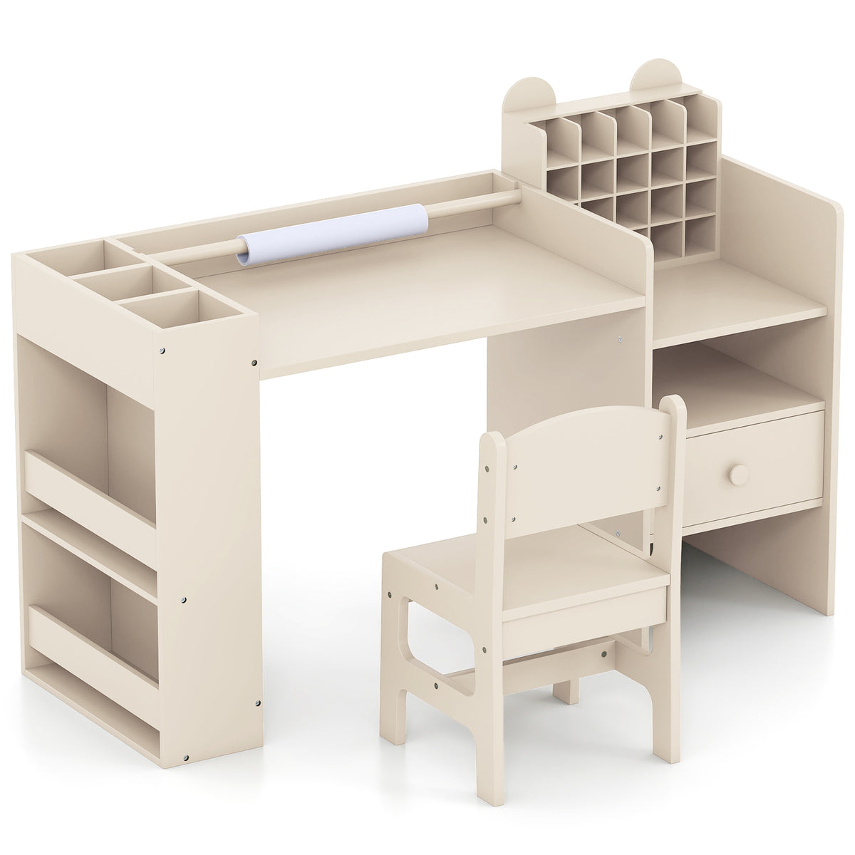 Kids Art Table & Chair Set | Natural Wood Tone With Storage