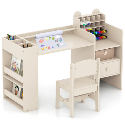 Kids Art Table & Chair Set | Natural Wood Tone With Storage