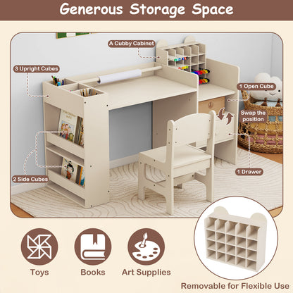 Kids Art Table & Chair Set | Natural Wood Tone With Storage