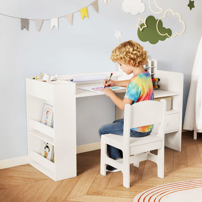 White Kids Art Table & Chair Set | Cubby Organizer & Storage Drawer
