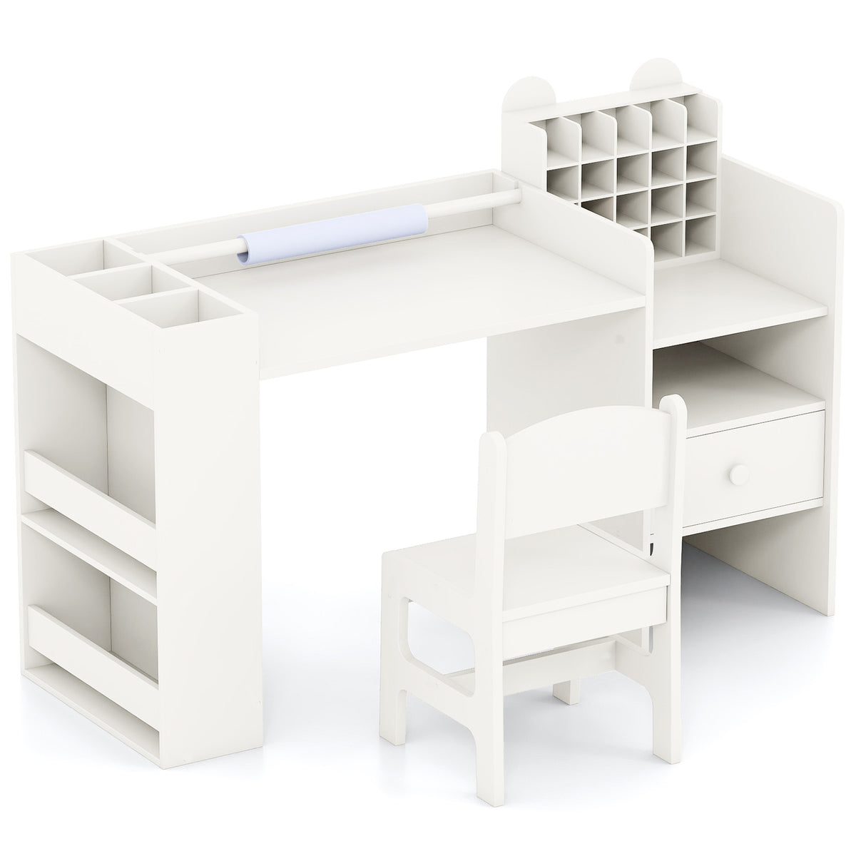 White Kids Art Table & Chair Set | Cubby Organizer & Storage Drawer