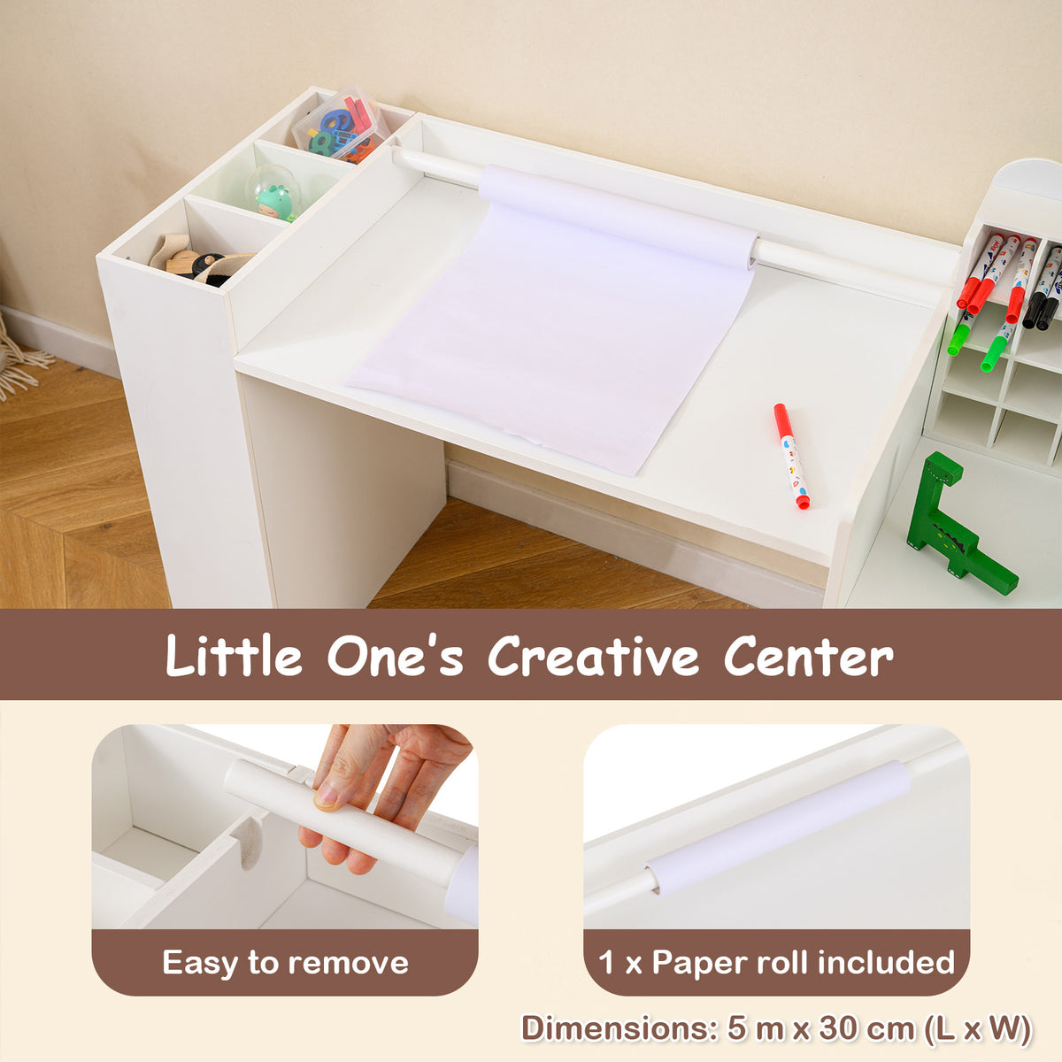 White Kids Art Table & Chair Set | Cubby Organizer & Storage Drawer