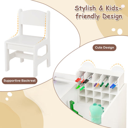 White Kids Art Table & Chair Set | Cubby Organizer & Storage Drawer