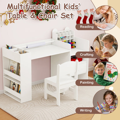 White Kids Art Table & Chair Set | Cubby Organizer & Storage Drawer