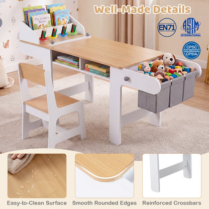 Kids Art Table & Chair Set | Paper Roll Paint Cups Gray White