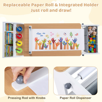 Kids Art Table & Chair Set | Paper Roll Paint Cups Gray White