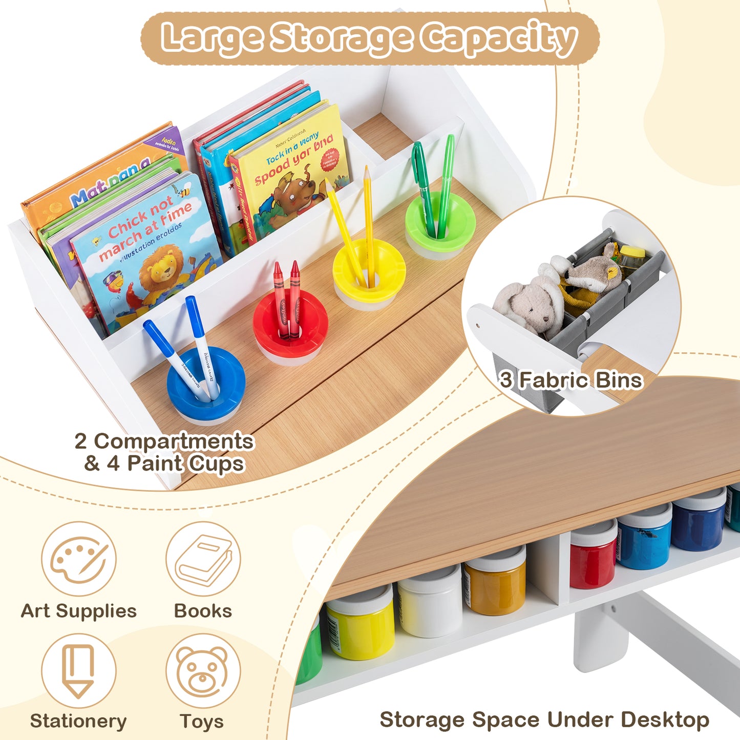 Kids Art Table & Chair Set | Paper Roll Paint Cups Gray White