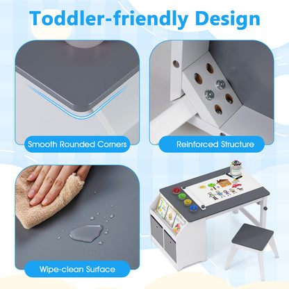 Grey Kids Art Table & Stool | Paper Roll Storage & Paint Cups