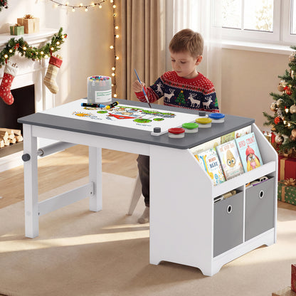 Grey Kids Art Table & Stool | Paper Roll Storage & Paint Cups